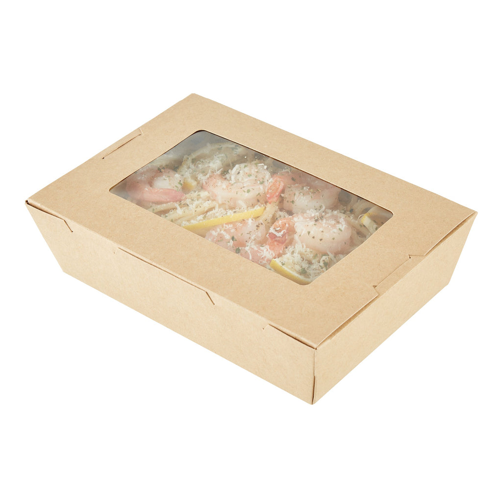 Cafe Vision 42 oz Kraft Paper Medium Take Out Container - Hinge Lock - 8'' x 5 1/2'' x 2'' - 50 count box