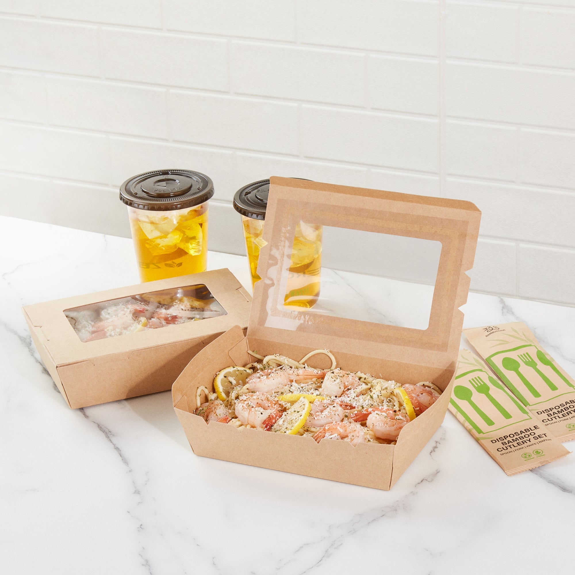 Cafe Vision 42 oz Kraft Paper Medium Take Out Container - Hinge Lock - 8'' x 5 1/2'' x 2'' - 50 count box