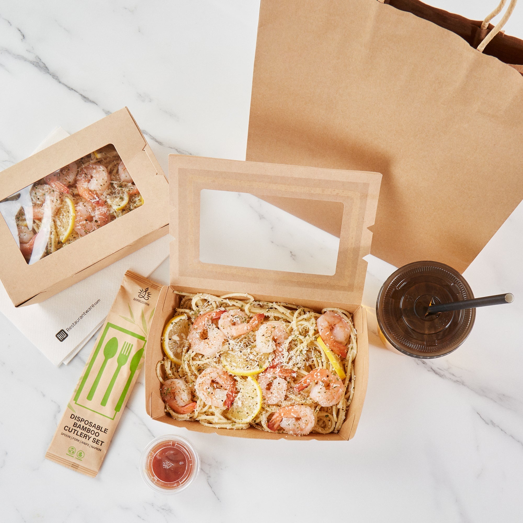 Cafe Vision 42 oz Kraft Paper Medium Take Out Container - Hinge Lock - 8'' x 5 1/2'' x 2'' - 50 count box