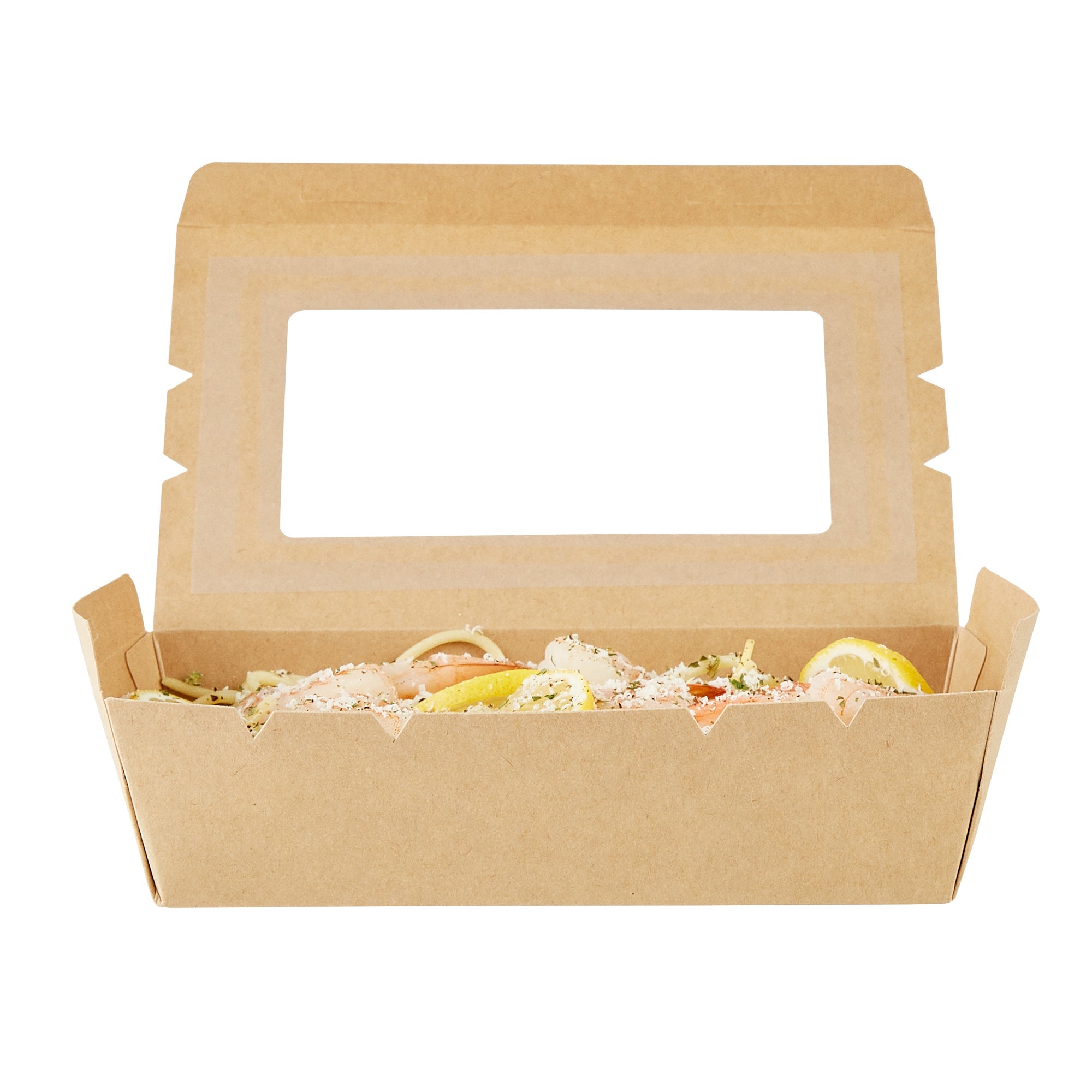 Cafe Vision 42 oz Kraft Paper Medium Take Out Container - Hinge Lock - 8'' x 5 1/2'' x 2'' - 200 count box