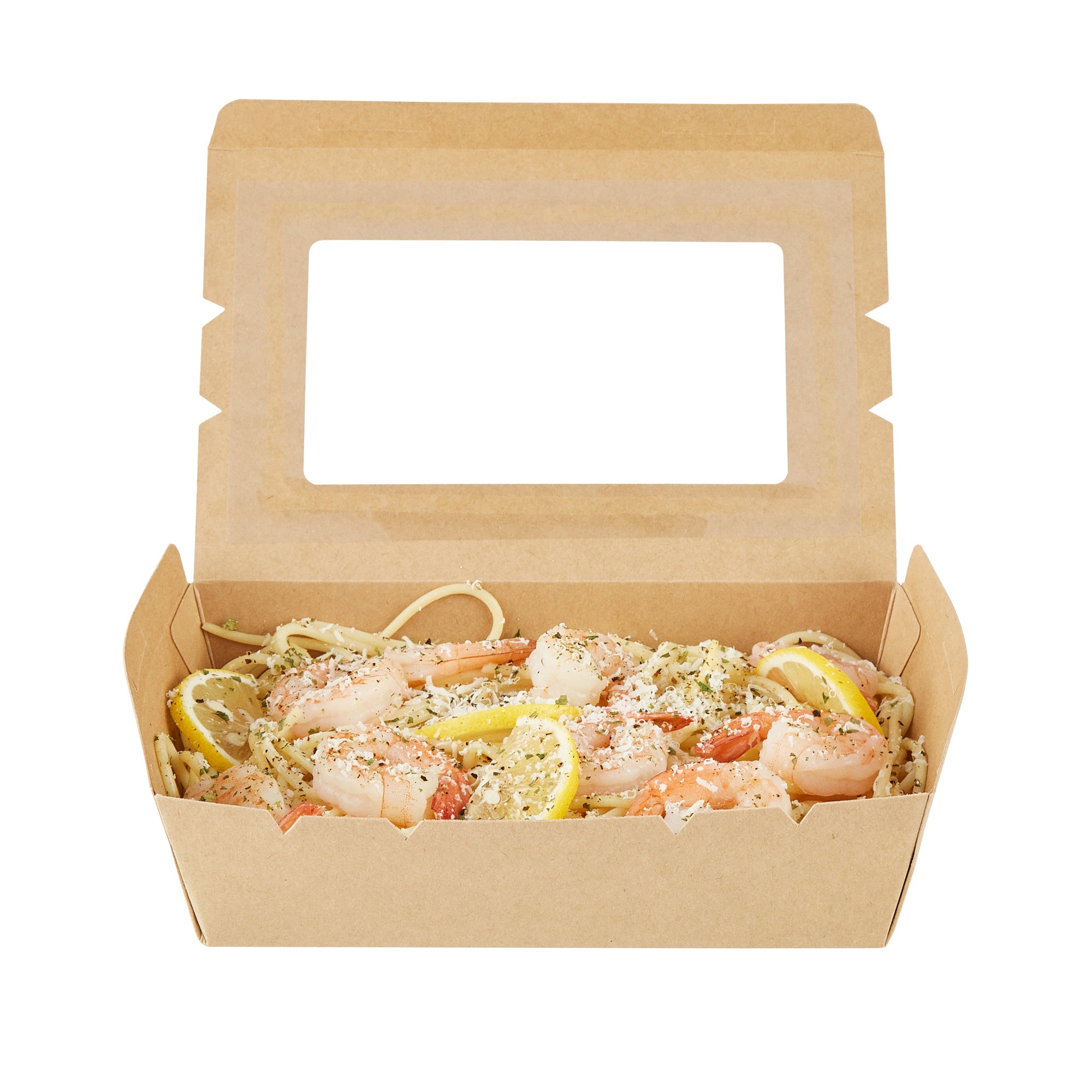 Cafe Vision 42 oz Kraft Paper Medium Take Out Container - Hinge Lock - 8'' x 5 1/2'' x 2'' - 200 count box