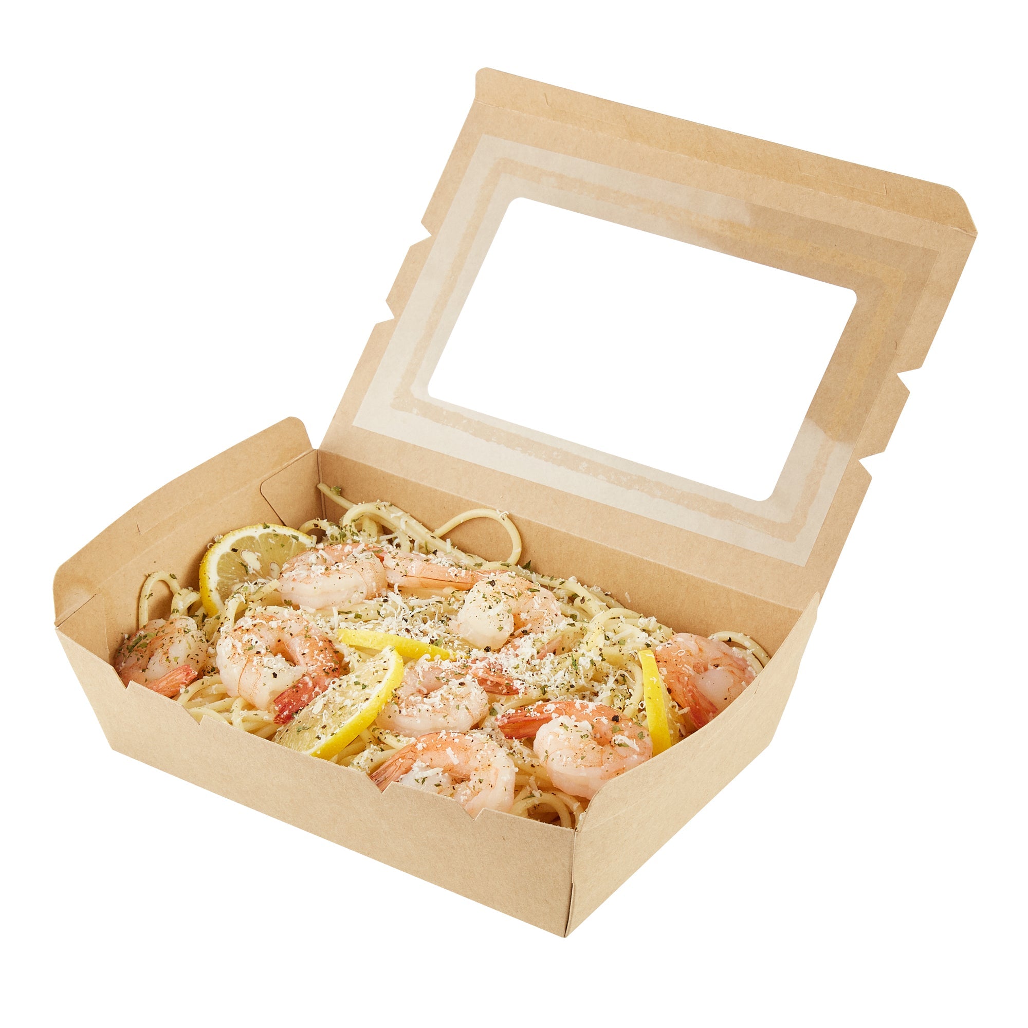 Cafe Vision 42 oz Kraft Paper Medium Take Out Container - Hinge Lock - 8'' x 5 1/2'' x 2'' - 200 count box
