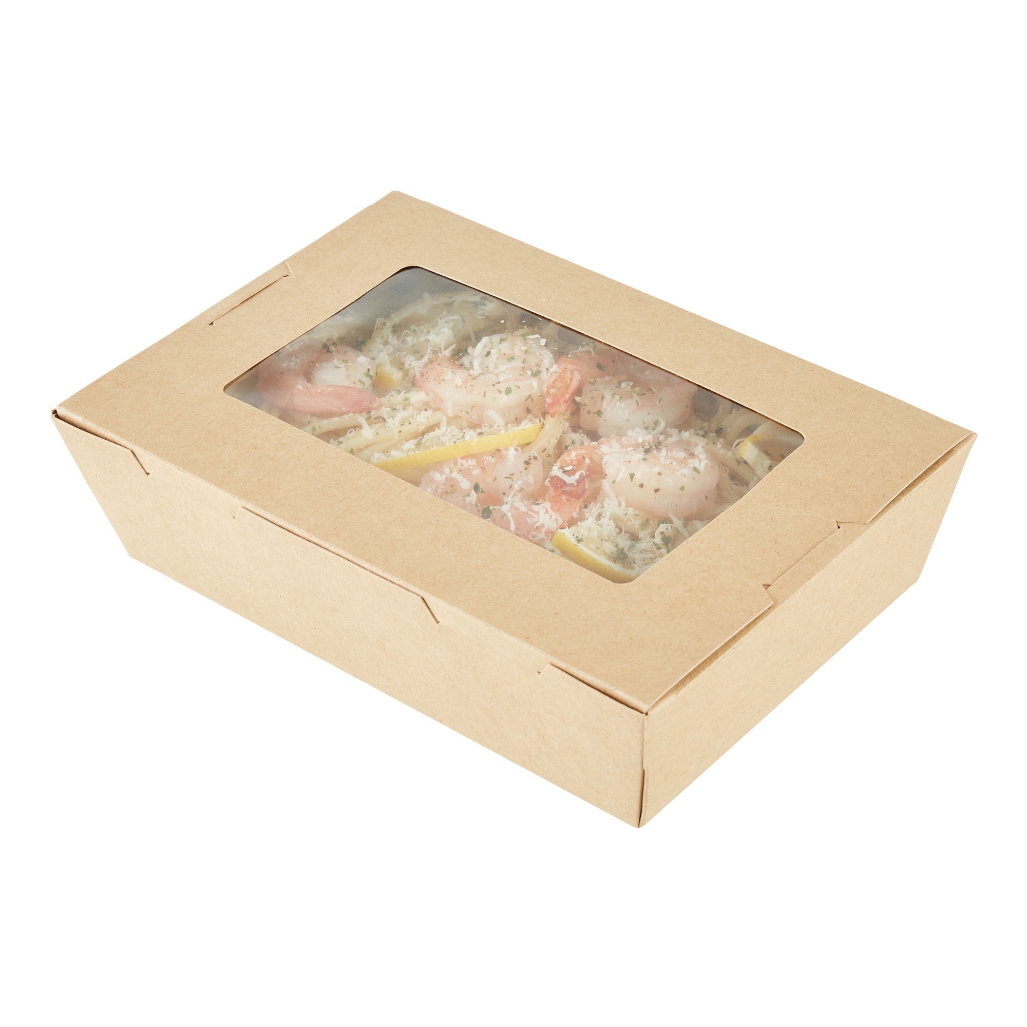 Cafe Vision 42 oz Kraft Paper Medium Take Out Container - Hinge Lock - 8'' x 5 1/2'' x 2'' - 200 count box