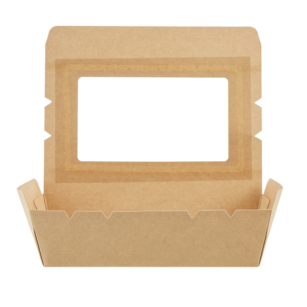 Cafe Vision 42 oz Kraft Paper Medium Take Out Container - Hinge Lock - 8'' x 5 1/2'' x 2'' - 200 count box