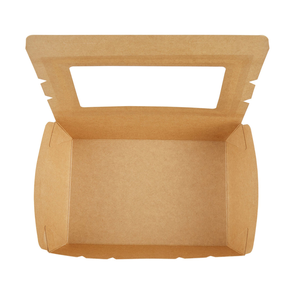 Cafe Vision 42 oz Kraft Paper Medium Take Out Container - Hinge Lock - 8'' x 5 1/2'' x 2'' - 200 count box