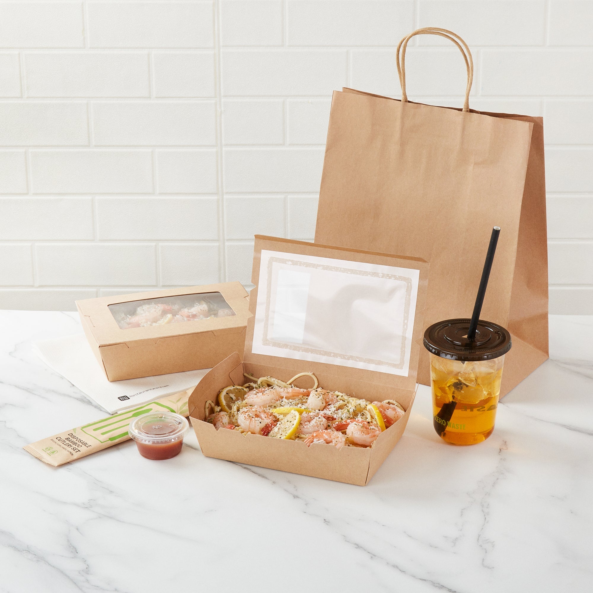 Cafe Vision 42 oz Kraft Paper Medium Take Out Container - Hinge Lock - 8'' x 5 1/2'' x 2'' - 200 count box