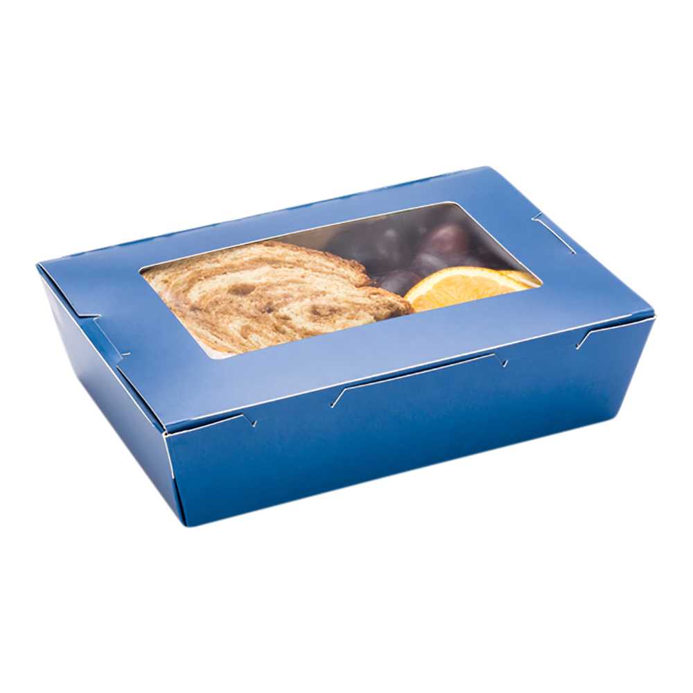 Cafe Vision 42 oz Midnight Blue Paper Medium Take Out Container - Hinge Lock - 8" x 5 1/2" x 2" - 50 count box