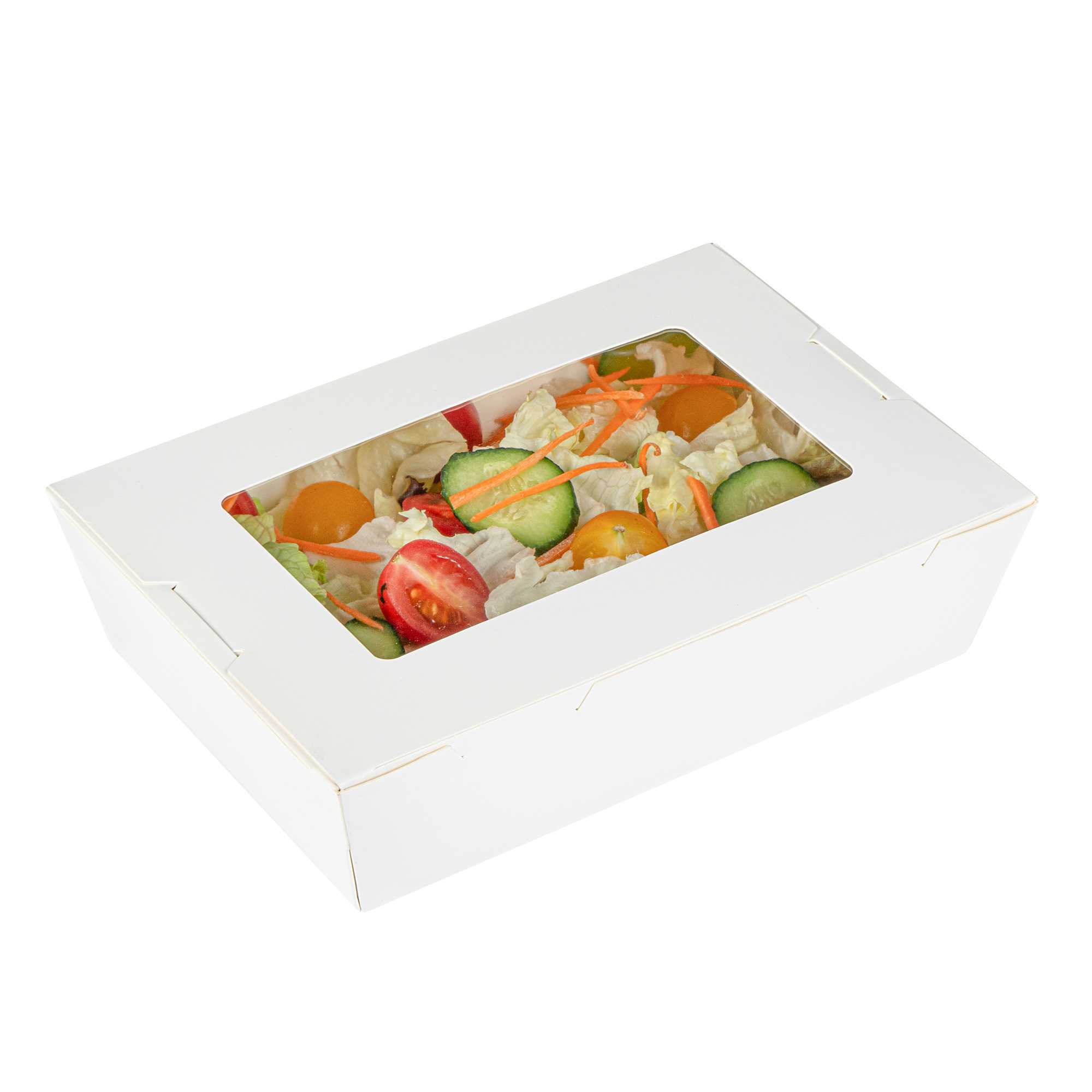 Cafe Vision 42 oz White Paper Medium Take Out Container - Hinge Lock - 8" x 5 1/2" x 2" - 50 count box