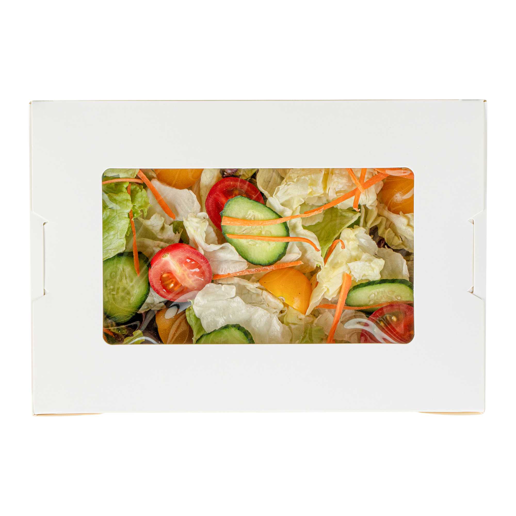 Cafe Vision 42 oz White Paper Medium Take Out Container - Hinge Lock - 8" x 5 1/2" x 2" - 50 count box