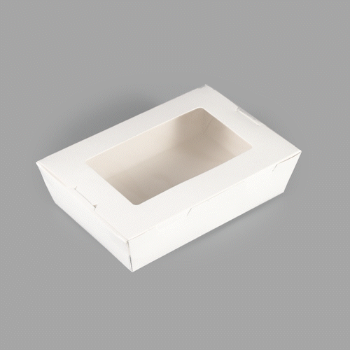Cafe Vision 42 oz White Paper Medium Take Out Container - Hinge Lock - 8" x 5 1/2" x 2" - 50 count box