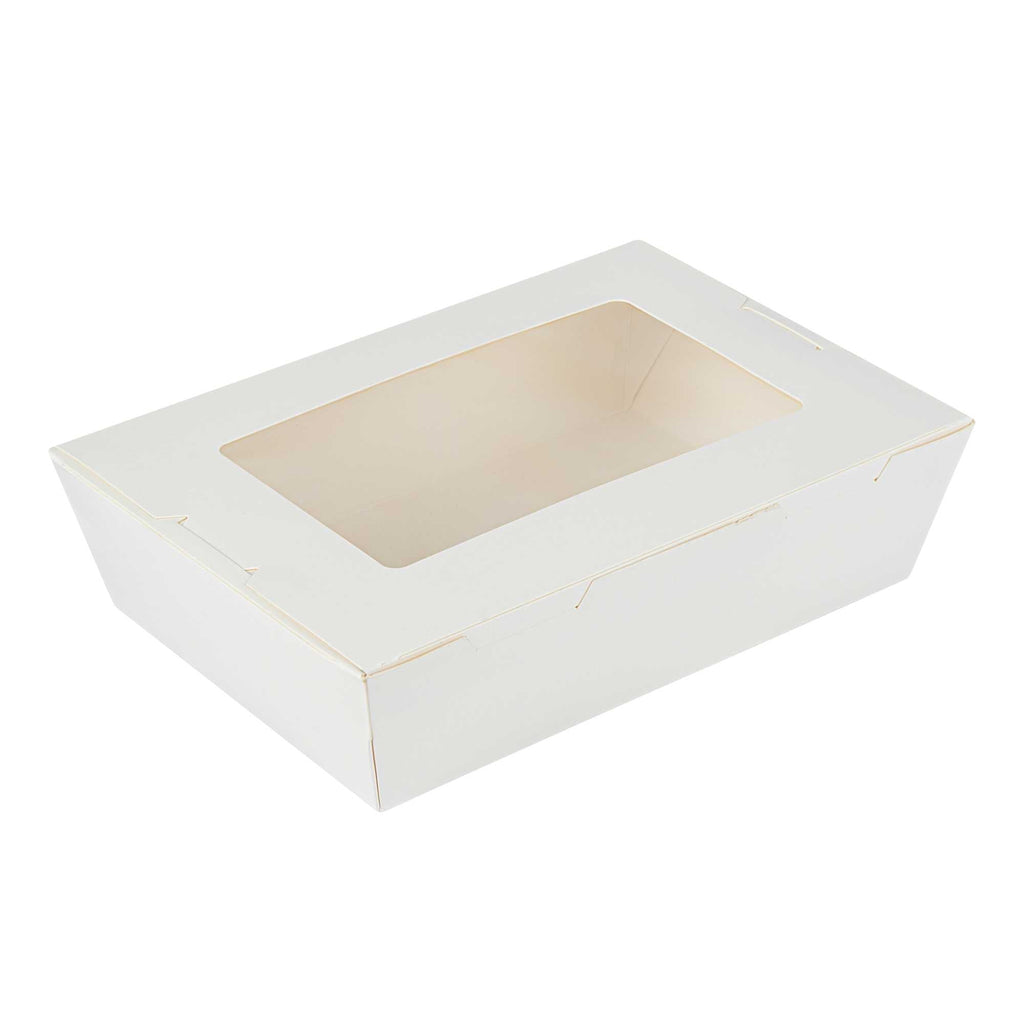 Cafe Vision 42 oz White Paper Medium Take Out Container - Hinge Lock - 8" x 5 1/2" x 2" - 50 count box