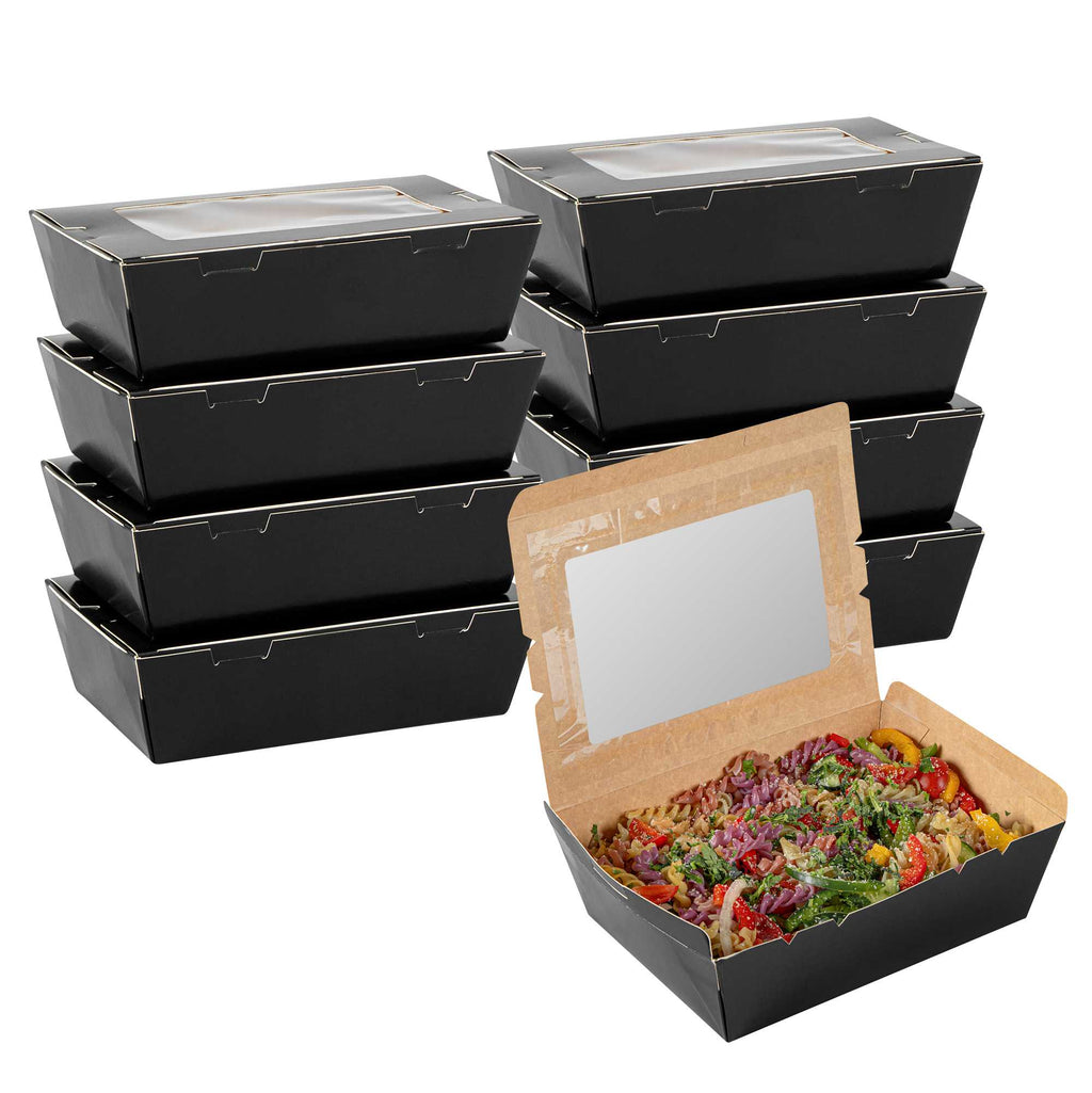 Cafe Vision 71 oz Black Paper Large Take Out Container - Hinge Lock - 8 3/4" x 6 1/2" x 2 1/2" - 50 count box