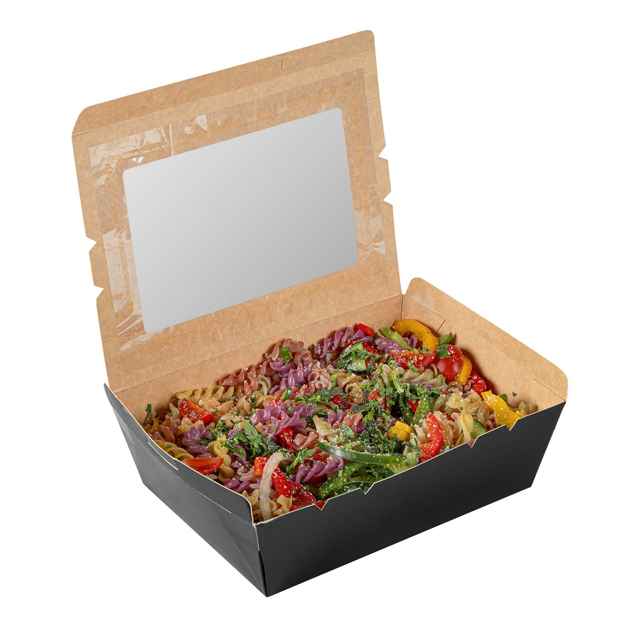 Cafe Vision 71 oz Black Paper Large Take Out Container - Hinge Lock - 8 3/4" x 6 1/2" x 2 1/2" - 50 count box