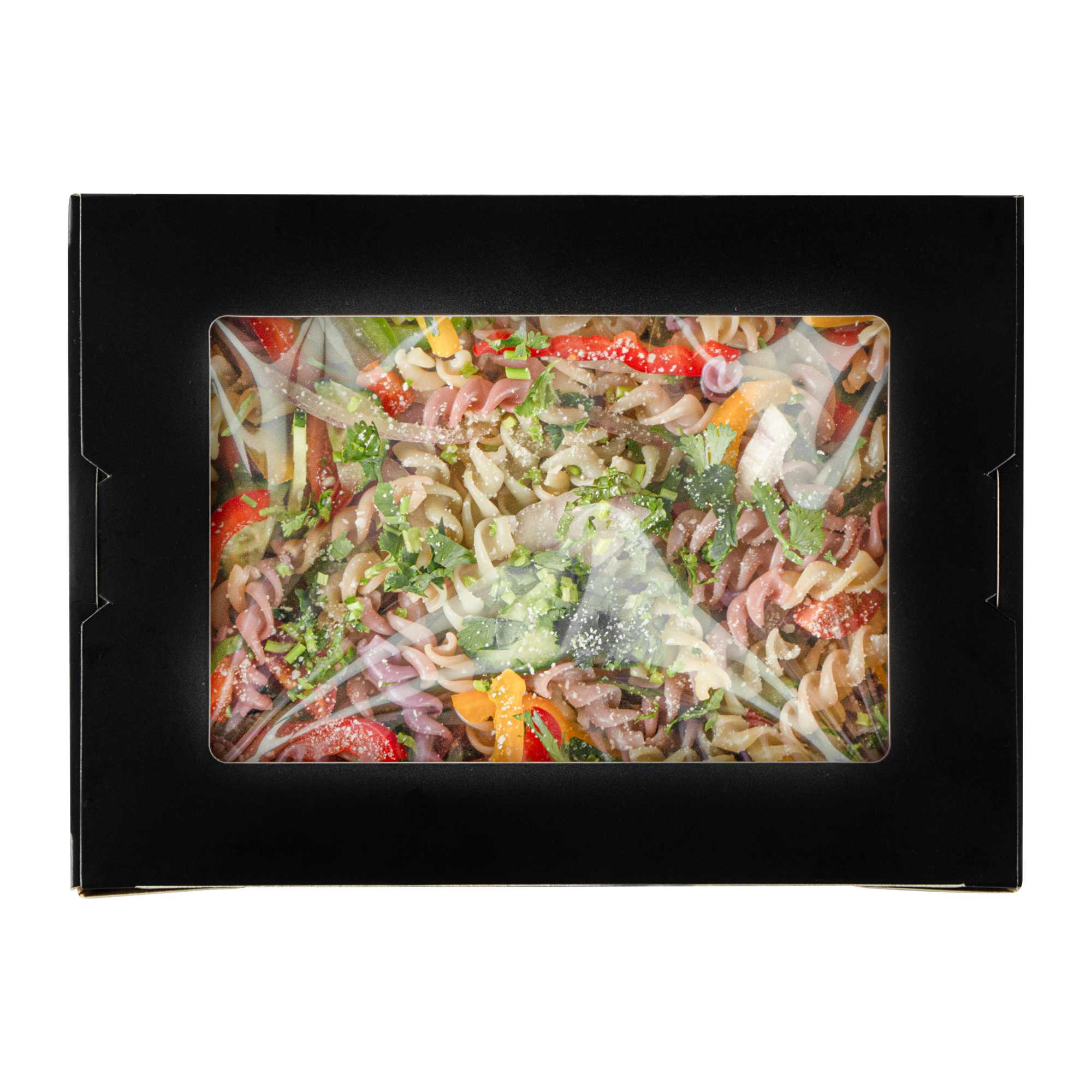 Cafe Vision 71 oz Black Paper Large Take Out Container - Hinge Lock - 8 3/4" x 6 1/2" x 2 1/2" - 50 count box