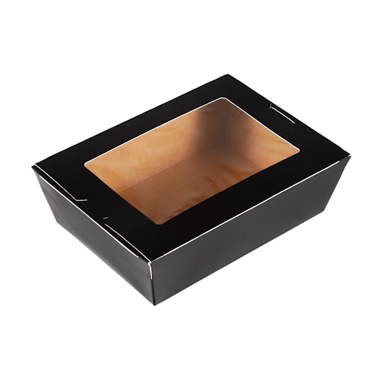 Cafe Vision 71 oz Black Paper Large Take Out Container - Hinge Lock - 8 3/4" x 6 1/2" x 2 1/2" - 50 count box