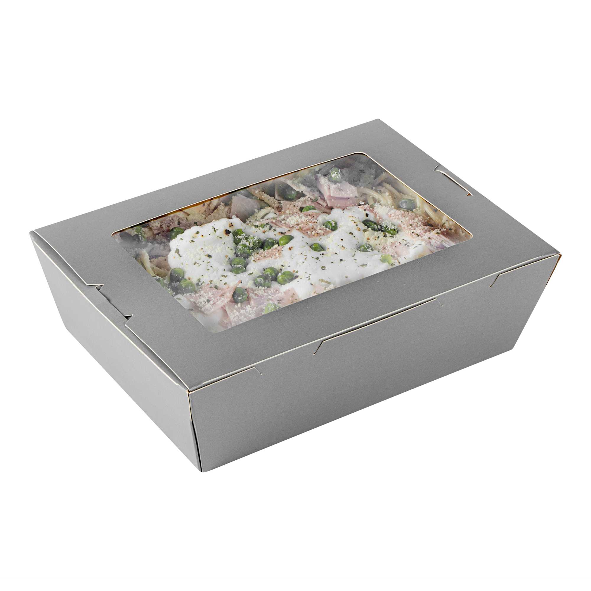 Cafe Vision 71 oz Gray Paper Take Out Container - Hinge Lock - 8 3/4" x 6 1/2" x 2 1/2" - 200 count box