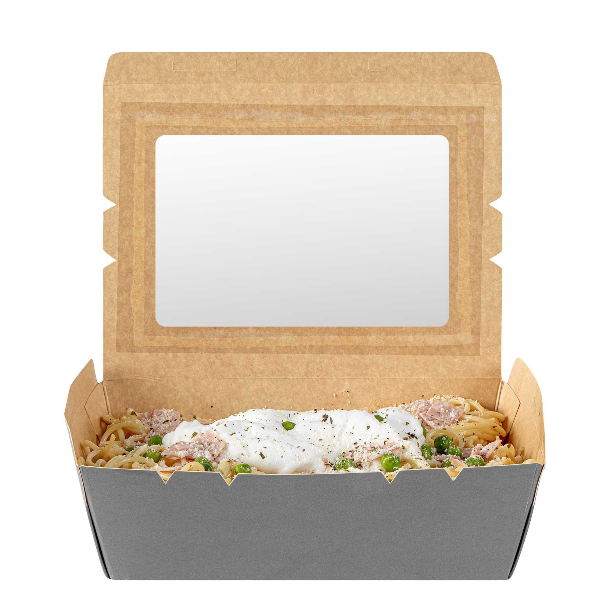 Cafe Vision 71 oz Gray Paper Take Out Container - Hinge Lock - 8 3/4" x 6 1/2" x 2 1/2" - 200 count box