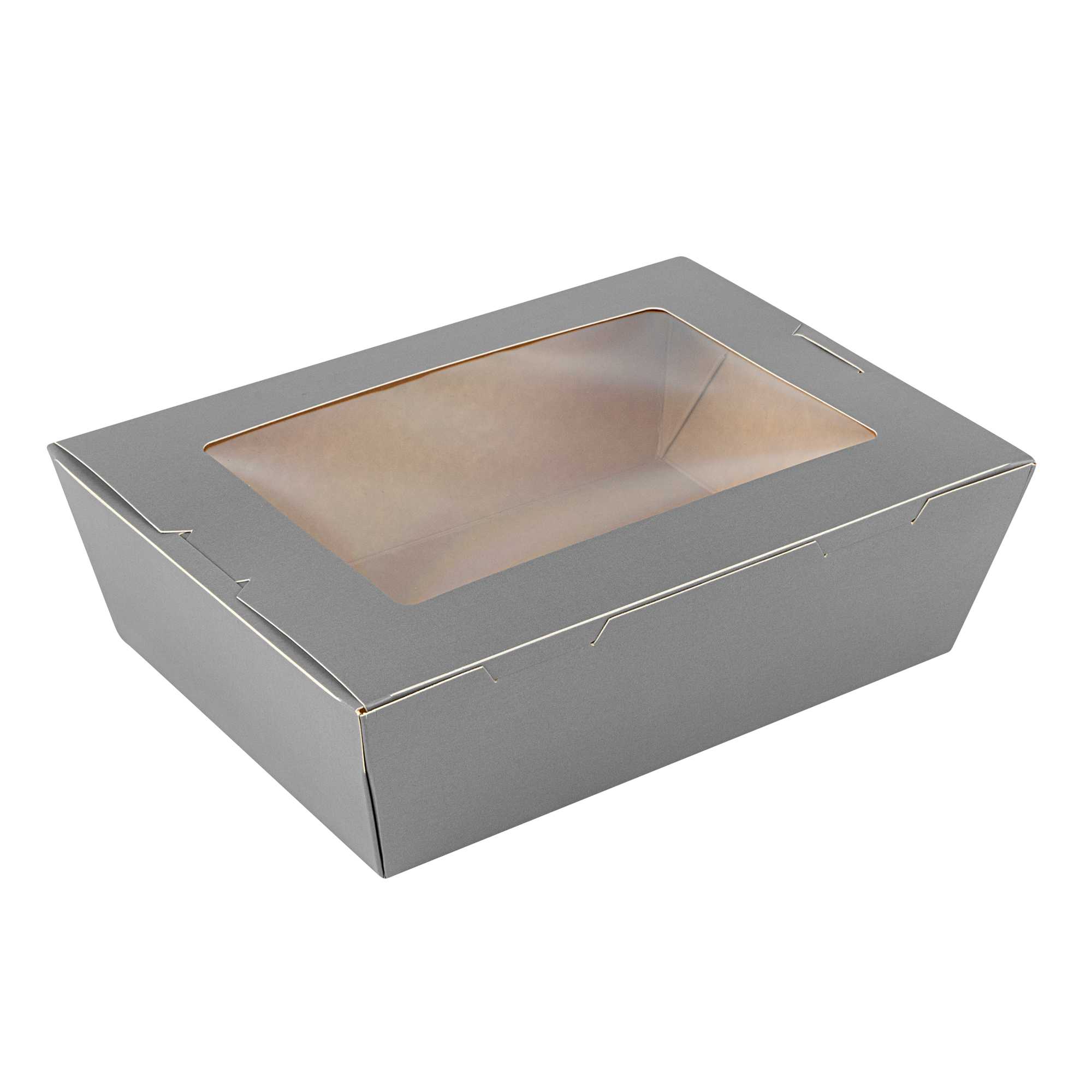 Cafe Vision 71 oz Gray Paper Take Out Container - Hinge Lock - 8 3/4" x 6 1/2" x 2 1/2" - 200 count box