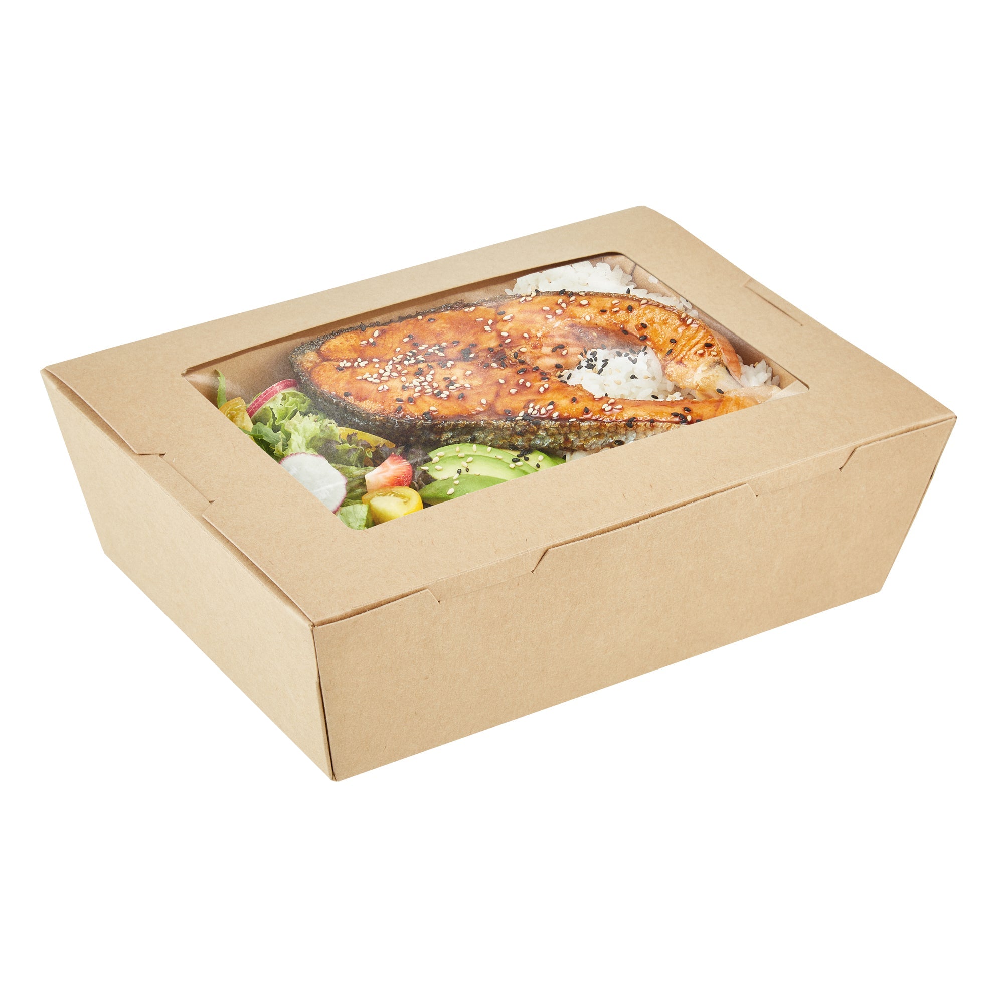 Cafe Vision 71 oz Kraft Paper Large Take Out Container - Hinge Lock - 8 3/4'' x 6 1/2'' x 2 1/2'' - 50 count box
