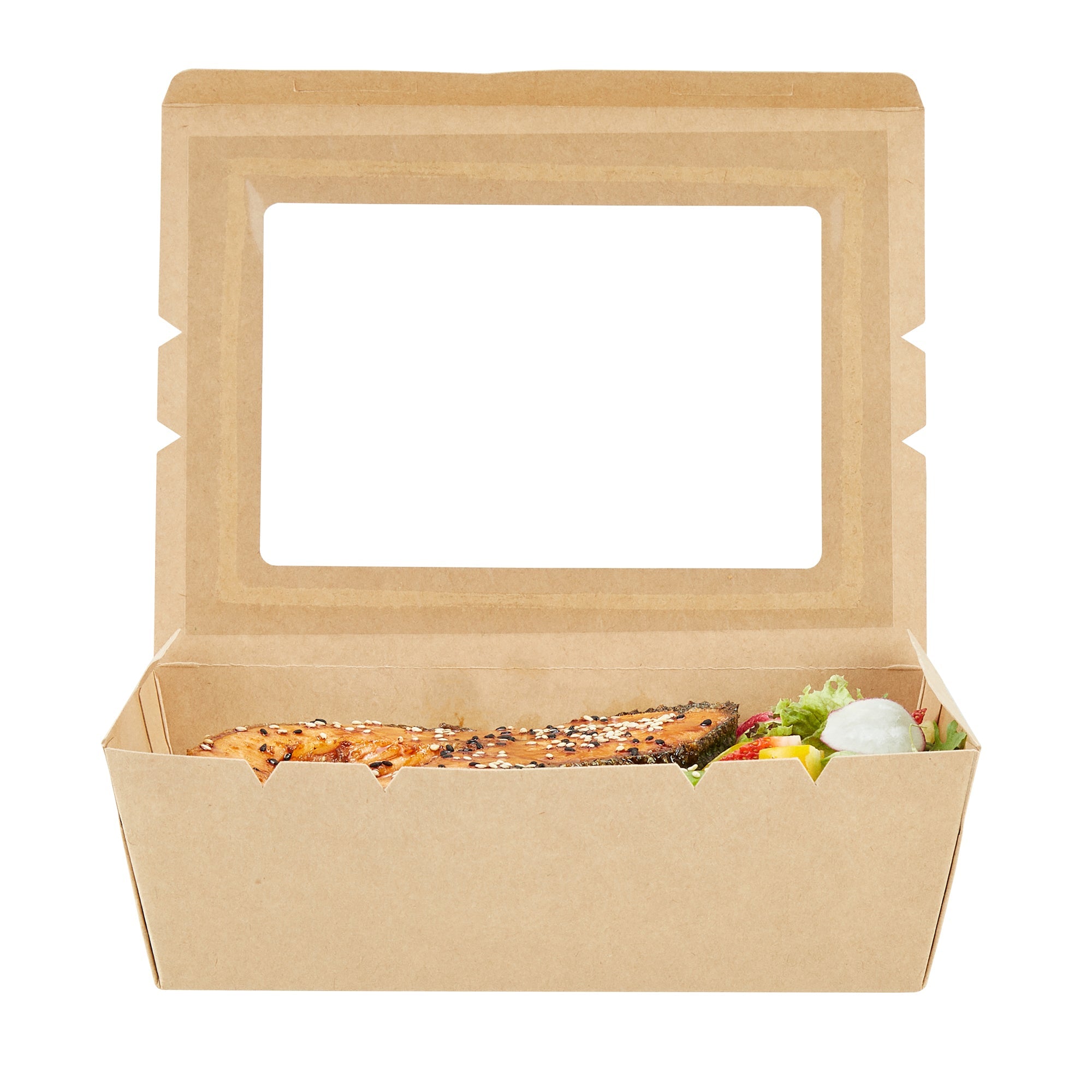 Cafe Vision 71 oz Kraft Paper Large Take Out Container - Hinge Lock - 8 3/4'' x 6 1/2'' x 2 1/2'' - 50 count box
