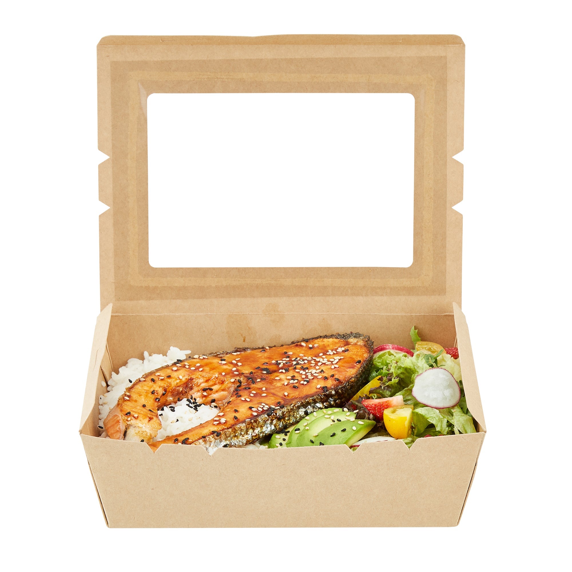 Cafe Vision 71 oz Kraft Paper Large Take Out Container - Hinge Lock - 8 3/4'' x 6 1/2'' x 2 1/2'' - 50 count box