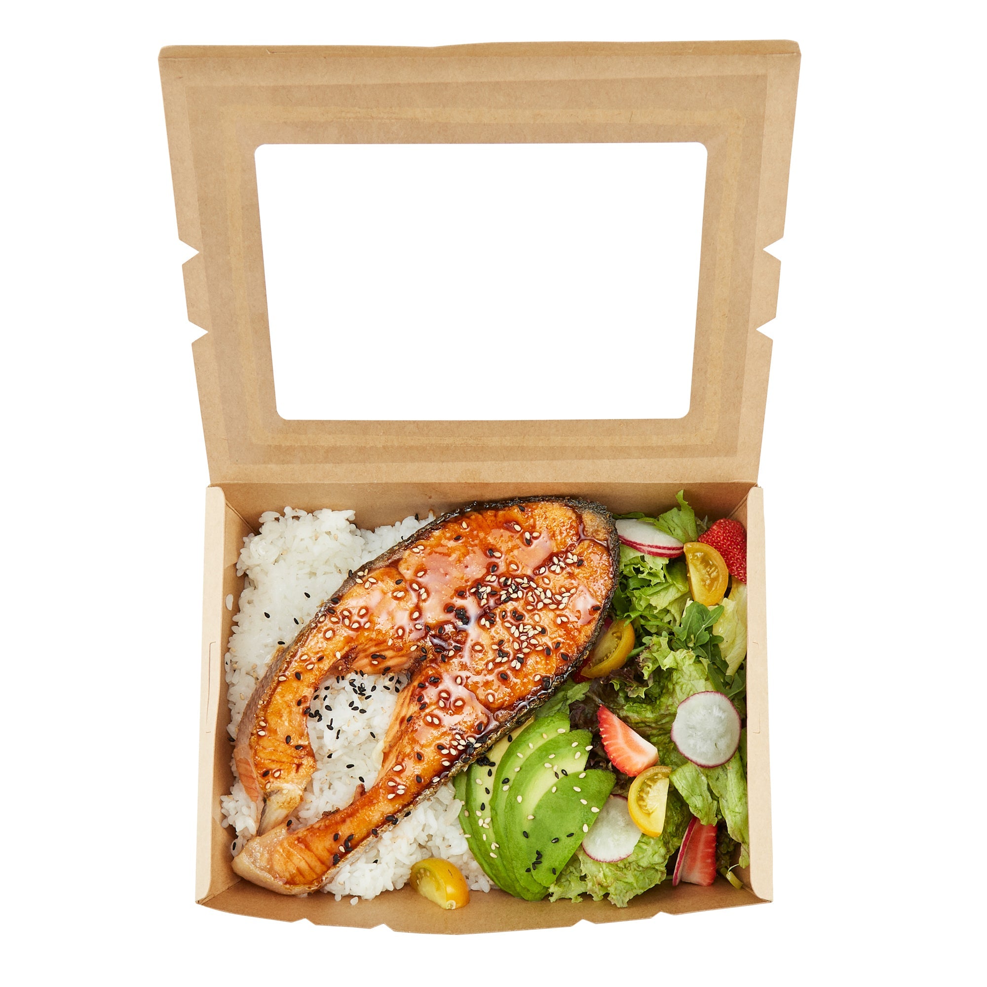 Cafe Vision 71 oz Kraft Paper Large Take Out Container - Hinge Lock - 8 3/4'' x 6 1/2'' x 2 1/2'' - 50 count box