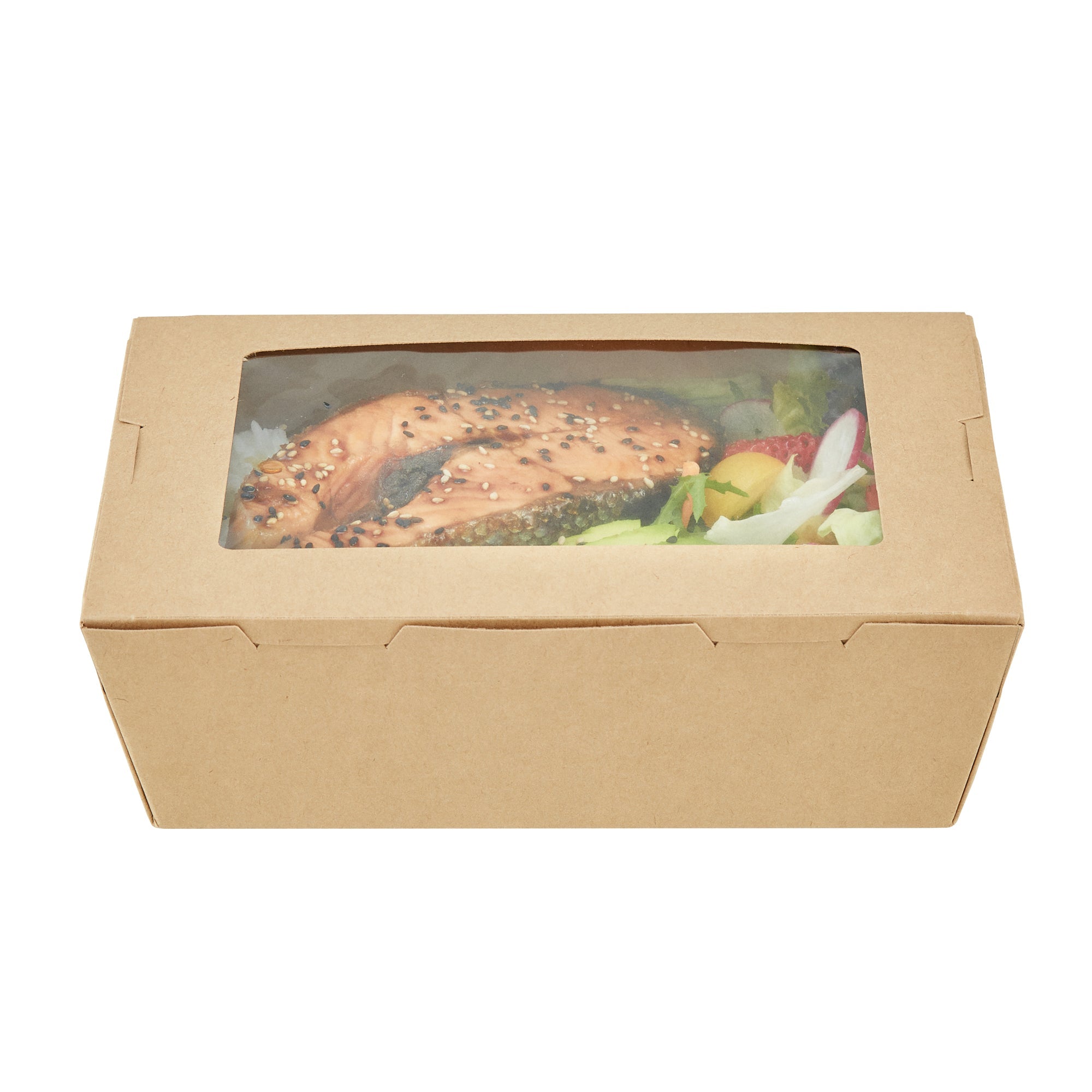 Cafe Vision 71 oz Kraft Paper Large Take Out Container - Hinge Lock - 8 3/4'' x 6 1/2'' x 2 1/2'' - 50 count box