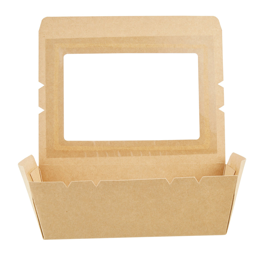 Cafe Vision 71 oz Kraft Paper Large Take Out Container - Hinge Lock - 8 3/4'' x 6 1/2'' x 2 1/2'' - 50 count box