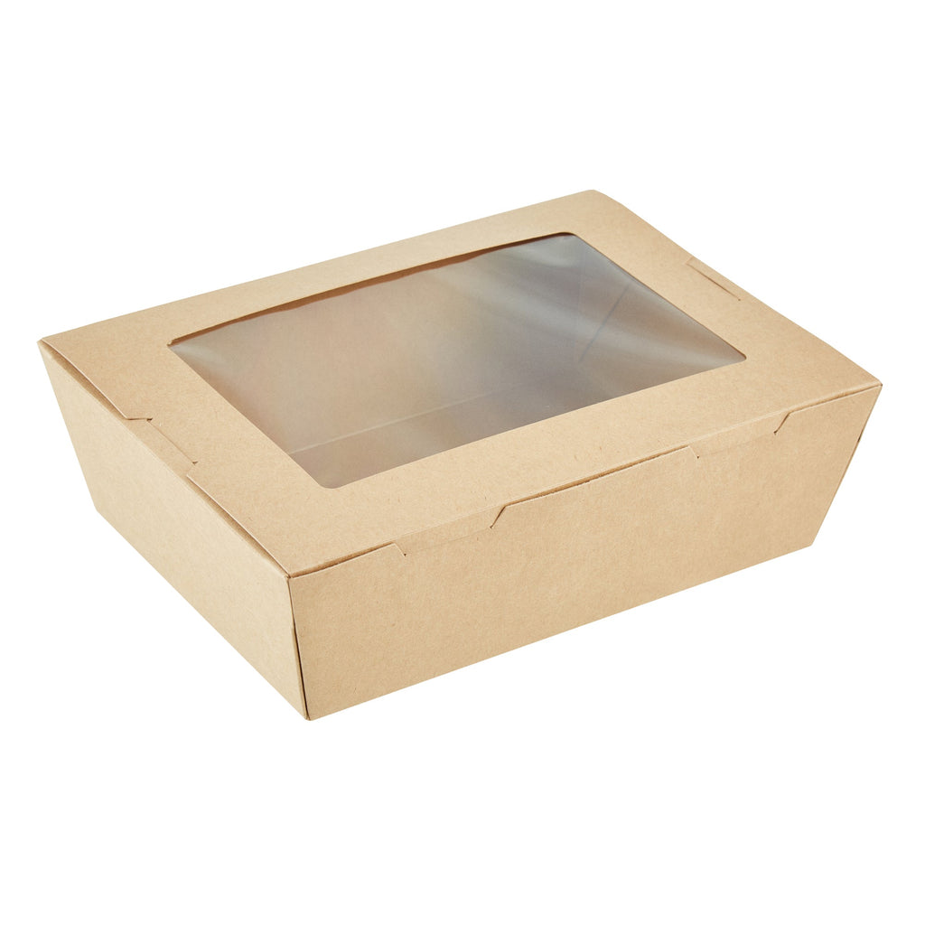 Cafe Vision 71 oz Kraft Paper Large Take Out Container - Hinge Lock - 8 3/4'' x 6 1/2'' x 2 1/2'' - 50 count box