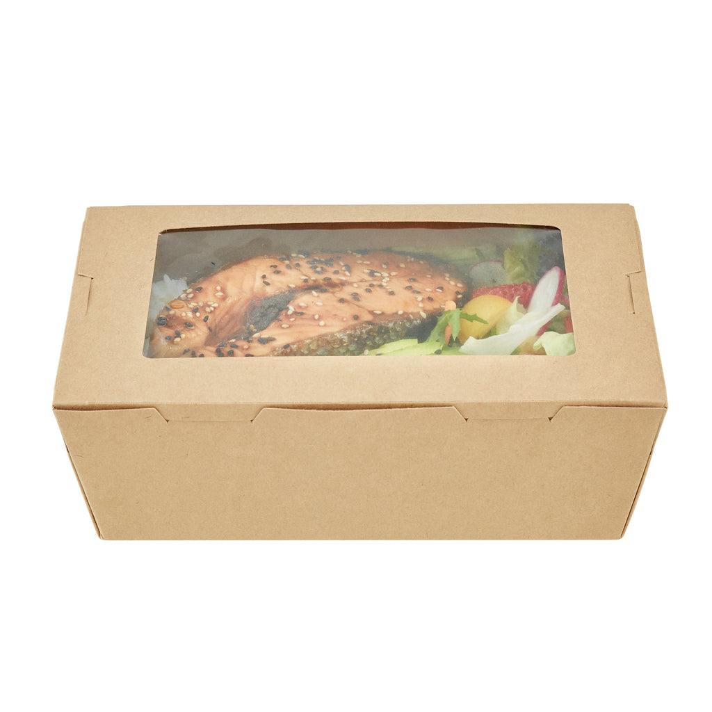 Cafe Vision 71 oz Kraft Paper Large Take Out Container - Hinge Lock - 8 3/4'' x 6 1/2'' x 2 1/2'' - 200 count box