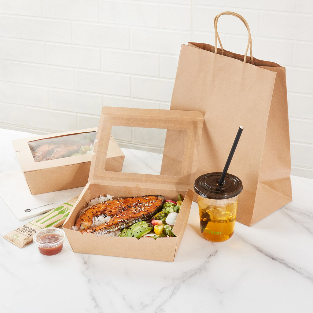 Cafe Vision 71 oz Kraft Paper Large Take Out Container - Hinge Lock - 8 3/4'' x 6 1/2'' x 2 1/2'' - 200 count box
