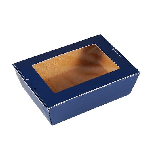 Cafe Vision 71 oz Midnight Blue Paper Large Take Out Container - Hinge Lock - 8 3/4" x 6 1/2" x 2 1/2" - 50 count box