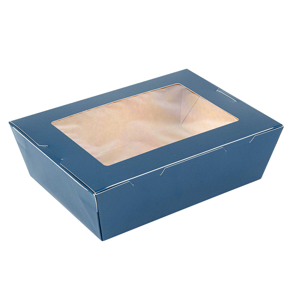 Cafe Vision 71 oz Midnight Blue Paper Large Take Out Container - Hinge Lock - 8 3/4" x 6 1/2" x 2 1/2" - 200 count box