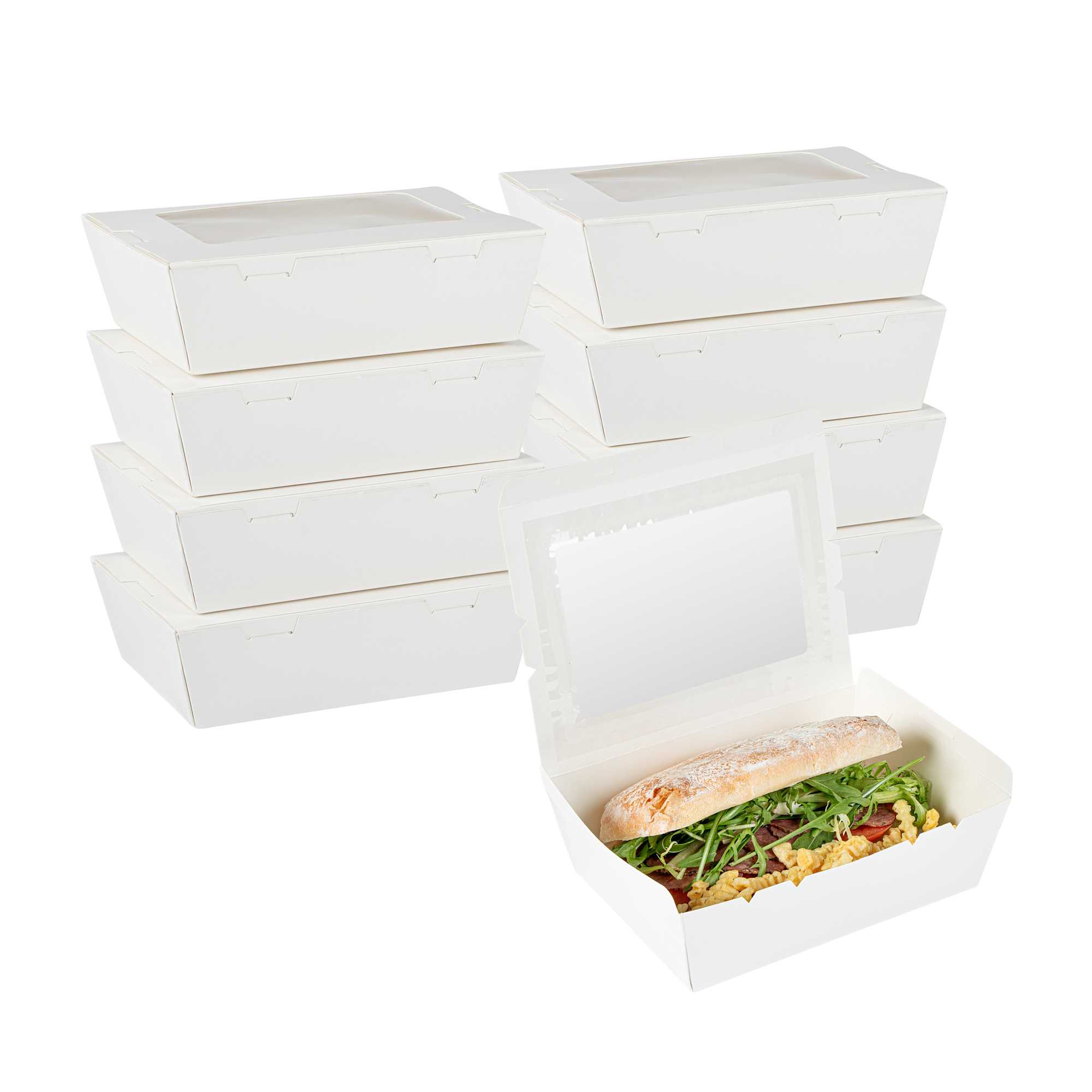 Cafe Vision 71 oz White Paper Large Take Out Container - Hinge Lock - 8 3/4" x 6 1/2" x 2 1/2" - 50 count box