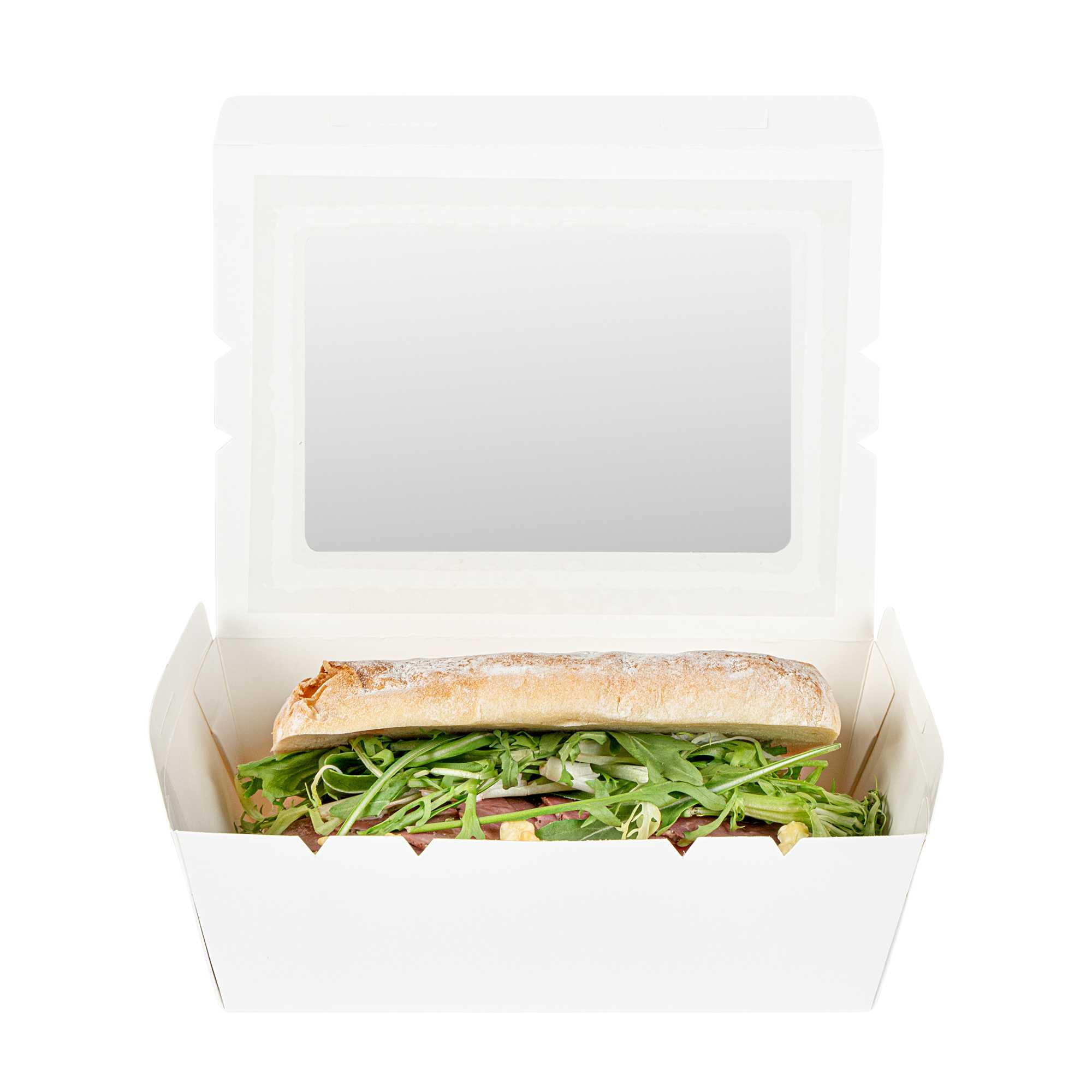 Cafe Vision 71 oz White Paper Large Take Out Container - Hinge Lock - 8 3/4" x 6 1/2" x 2 1/2" - 200 count box
