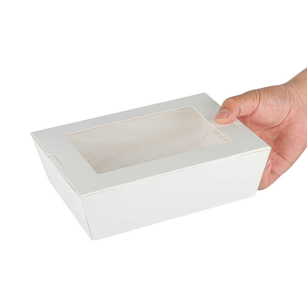 Cafe Vision 71 oz White Paper Large Take Out Container - Hinge Lock - 8 3/4" x 6 1/2" x 2 1/2" - 200 count box