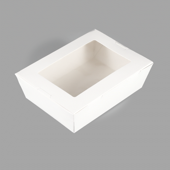 Cafe Vision 71 oz White Paper Large Take Out Container - Hinge Lock - 8 3/4" x 6 1/2" x 2 1/2" - 200 count box