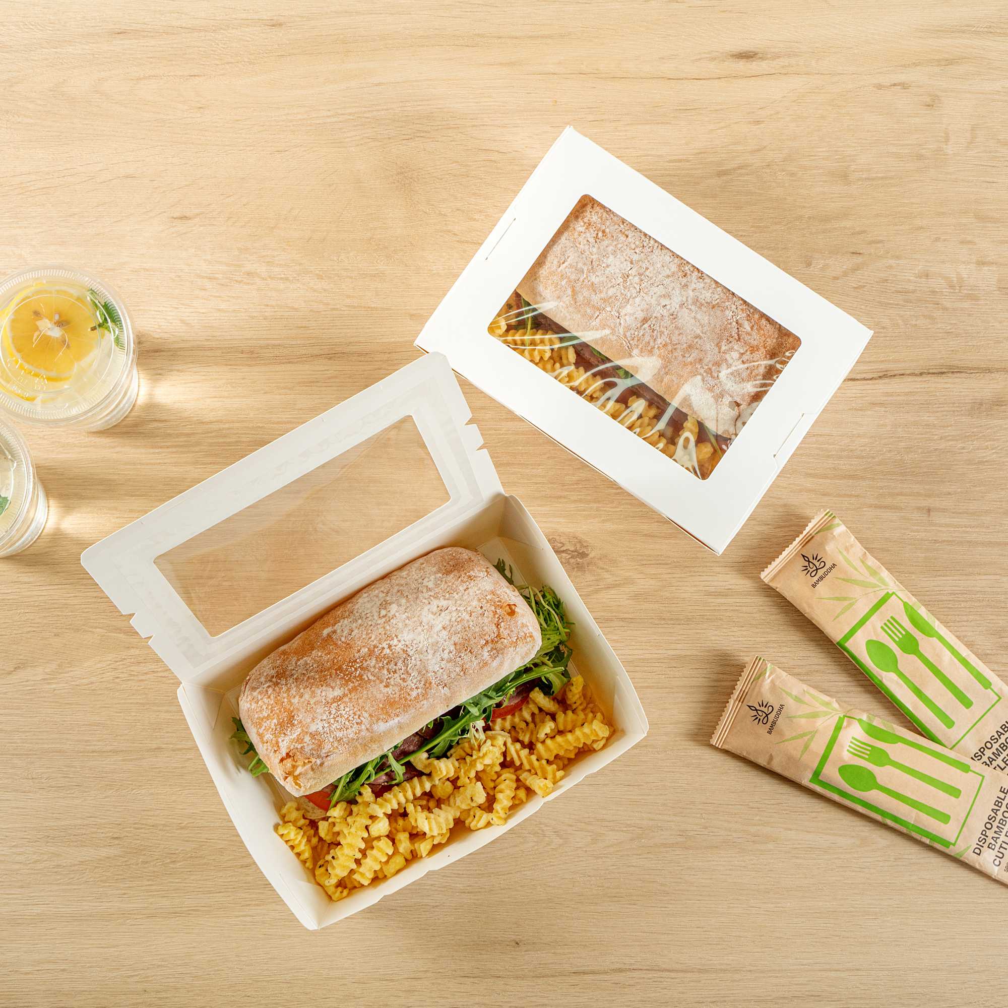 Cafe Vision 71 oz White Paper Large Take Out Container - Hinge Lock - 8 3/4" x 6 1/2" x 2 1/2" - 200 count box