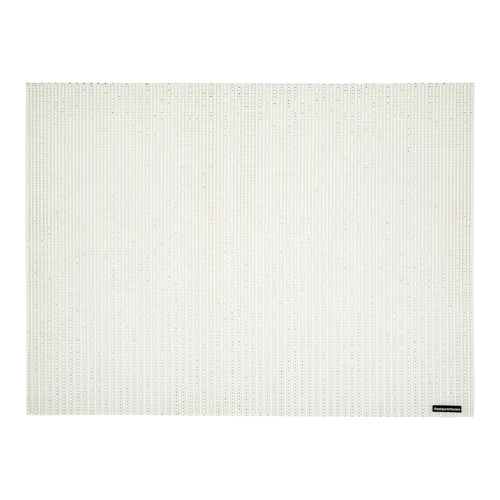 Amalfi Basketweave Silver Pinstripe White Vinyl Woven Placemat - with Silver Threads - 16" x 12" - 6 count box