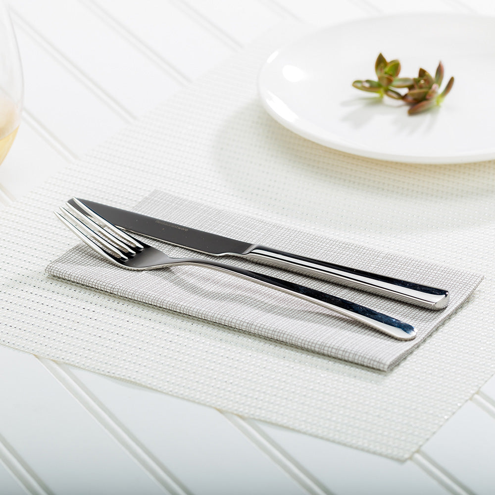 Amalfi Basketweave Silver Pinstripe White Vinyl Woven Placemat - with Silver Threads - 16" x 12" - 6 count box