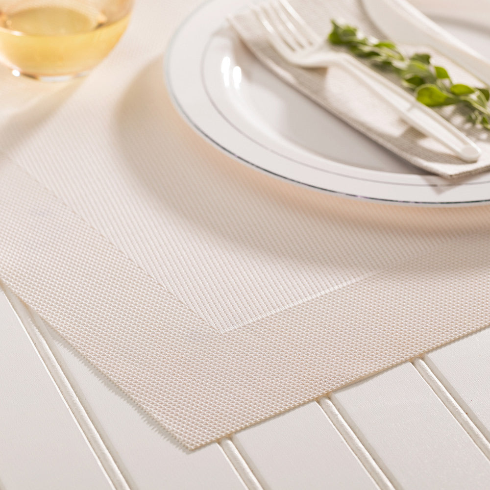 Geneva Frame Bright White Vinyl Woven Placemat - 16" x 12" - 6 count box