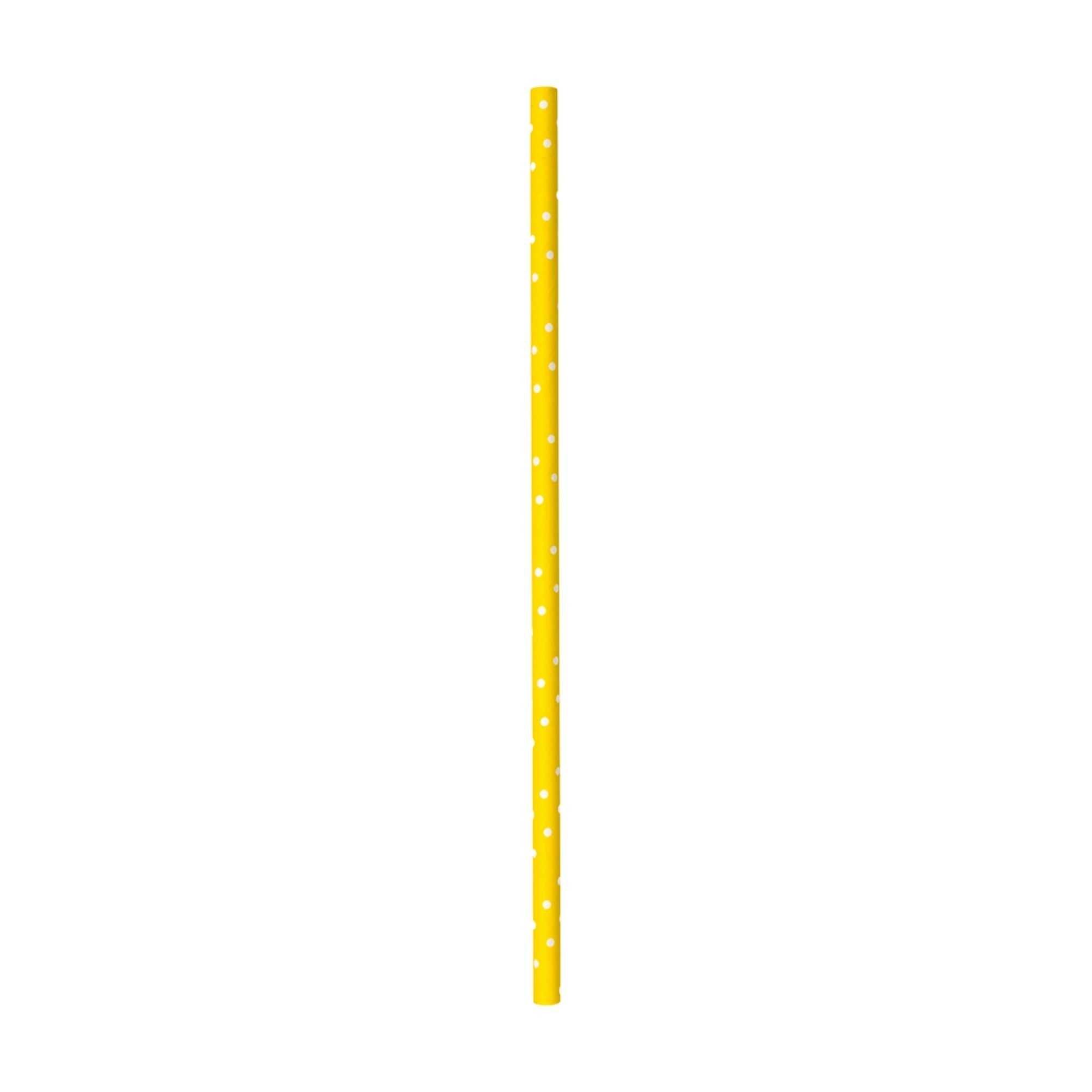 Bev Tek Yellow Paper Straw - Polka Dots, Biodegradable, 6mm - 7 3/4" - 25 count box