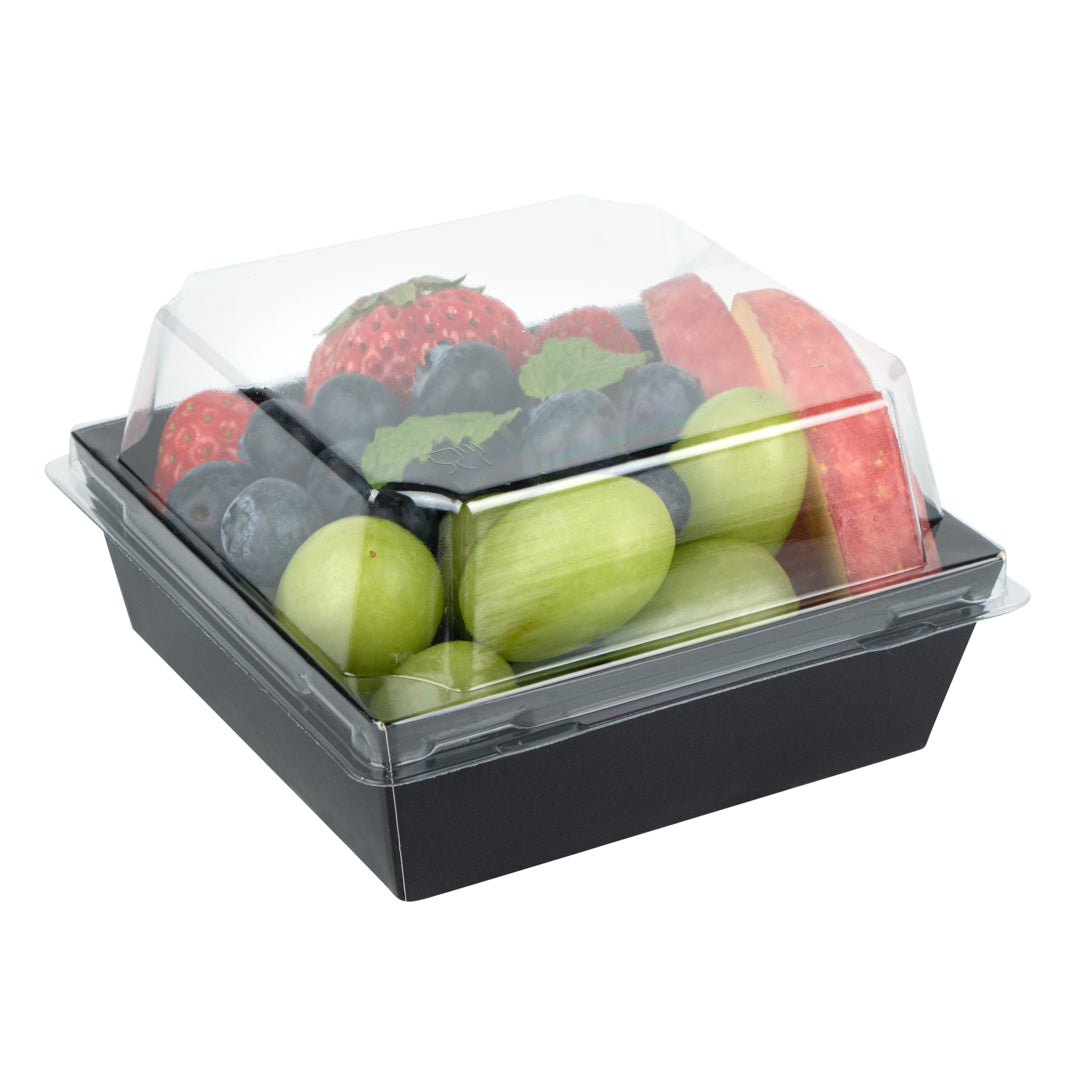 Matsuri Vision Black Paper Small Sushi Container - 3 3/4" x 3 3/4" x 1 1/2" - 100 count box