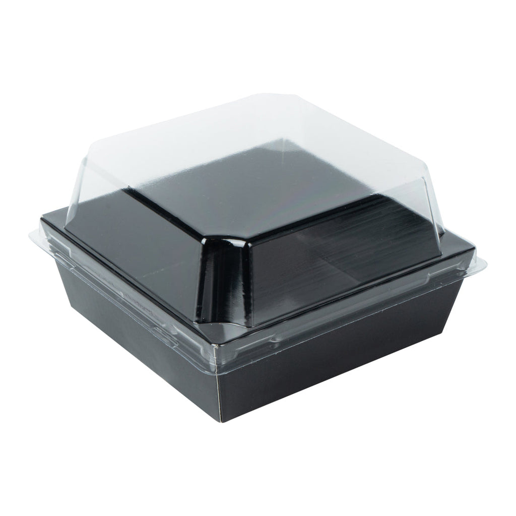Matsuri Vision Black Paper Small Sushi Container - 3 3/4" x 3 3/4" x 1 1/2" - 100 count box
