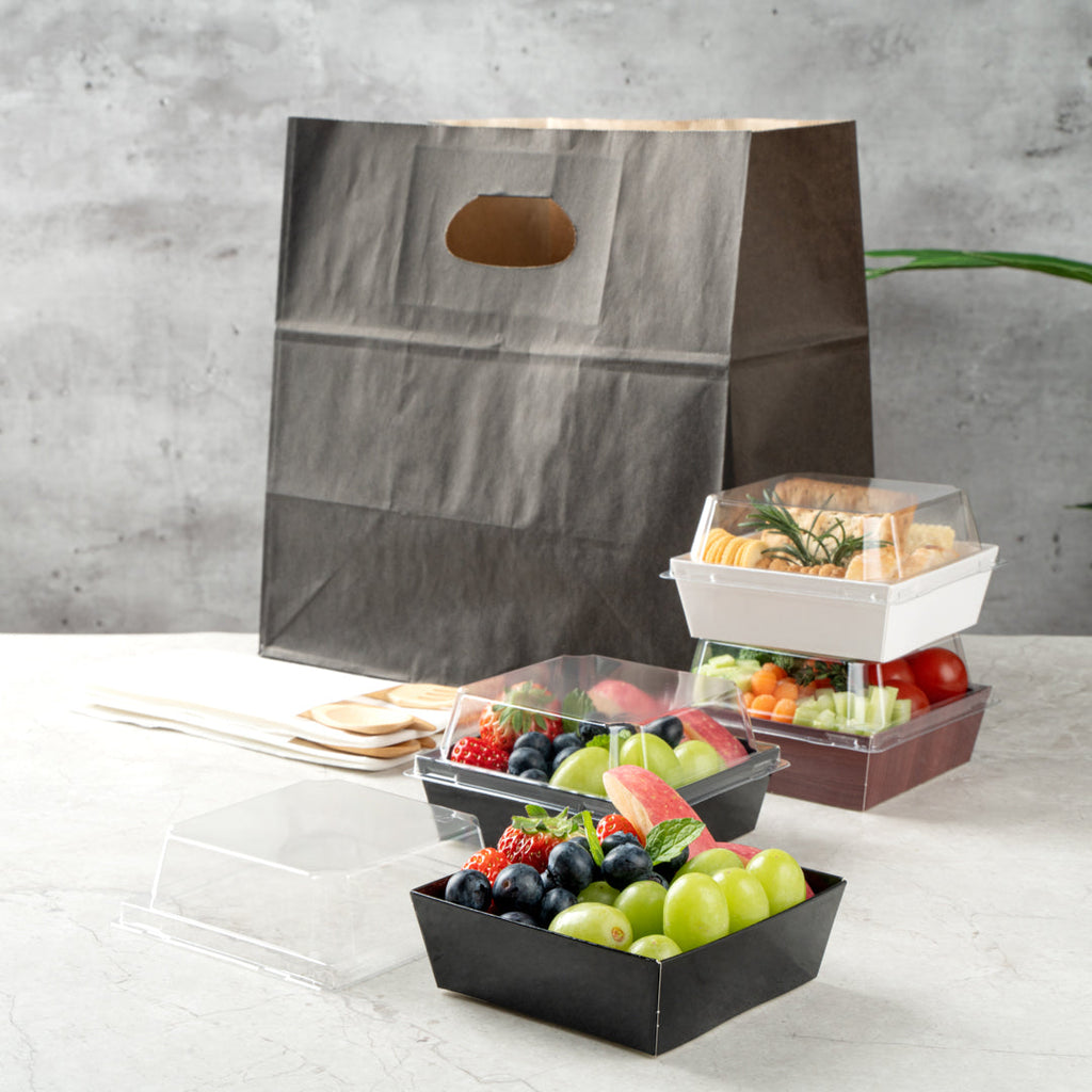 Matsuri Vision Black Paper Small Sushi Container - 3 3/4" x 3 3/4" x 1 1/2" - 100 count box