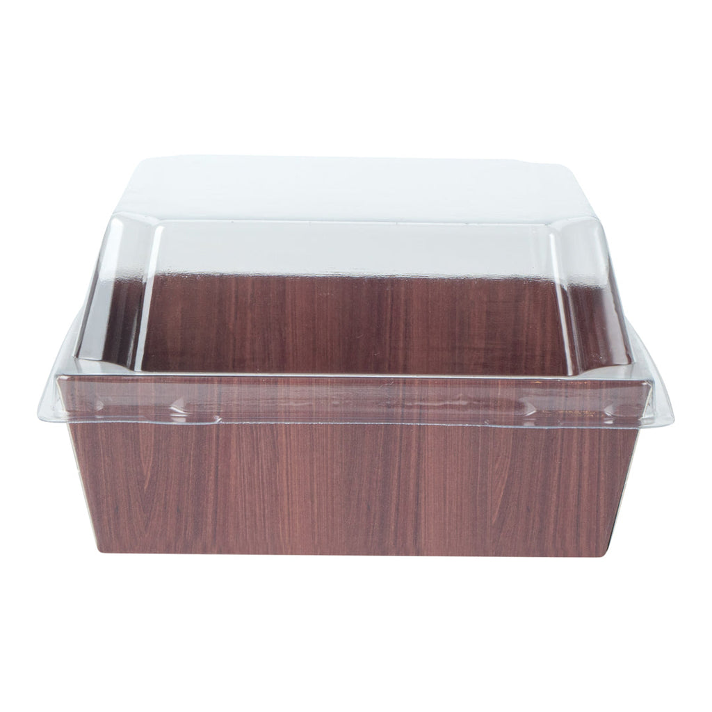 Matsuri Vision Wood Grain Paper Small Sushi Container - 3 3/4" x 3 3/4" x 1 1/2" - 100 count box