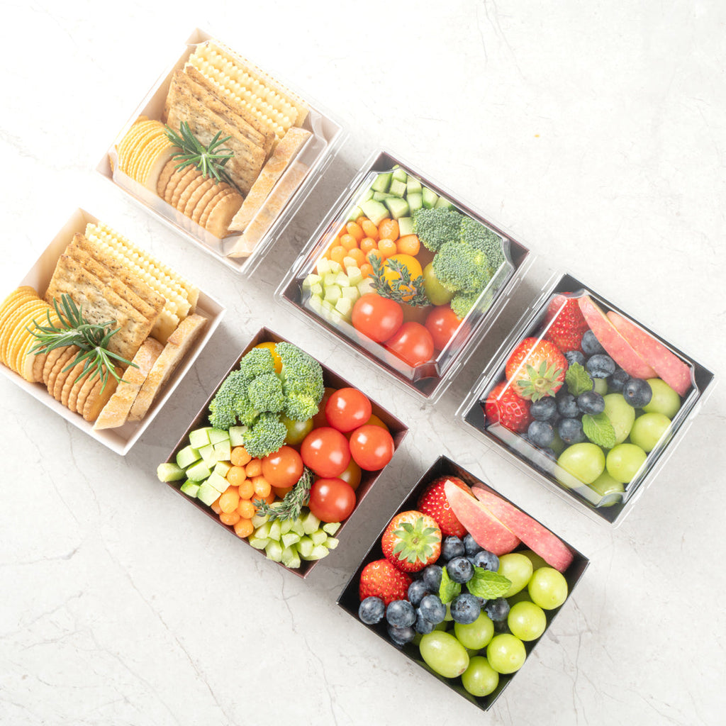 Matsuri Vision Wood Grain Paper Small Sushi Container - 3 3/4" x 3 3/4" x 1 1/2" - 100 count box