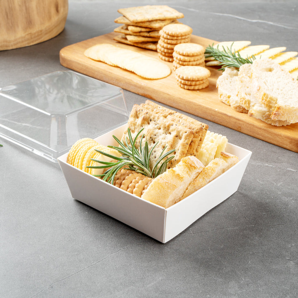 Matsuri Vision White Paper Small Sushi Container - 3 3/4" x 3 3/4" x 1 1/2" - 100 count box
