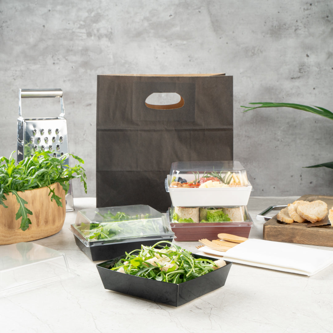 Matsuri Vision Black Paper Large Sushi Container - 5" x 4 1/2" x 1 1/2" - 100 count box