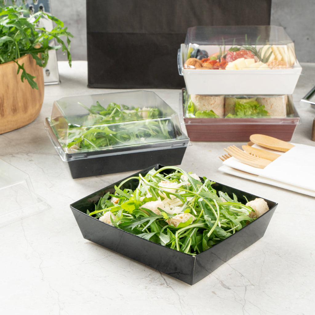 Matsuri Vision Black Paper Large Sushi Container - 5" x 4 1/2" x 1 1/2" - 100 count box